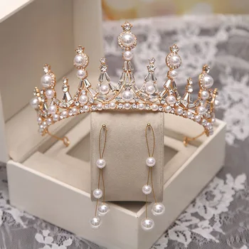 Роскошная свадебная корона из жемчуга и горного хрусталя, белый свадебный головной убор, аксессуары для волос в виде короны на день рождения для 18-летних взрослых
