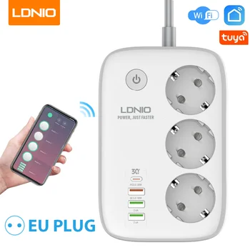 Удлинитель LDNIO Стандарта ЕС, 3 USB-удлинителя, 3 Розетки, Адаптер для розетки Tuya Smart Life APP, Дистанционное управление, Wifi Smart Plug